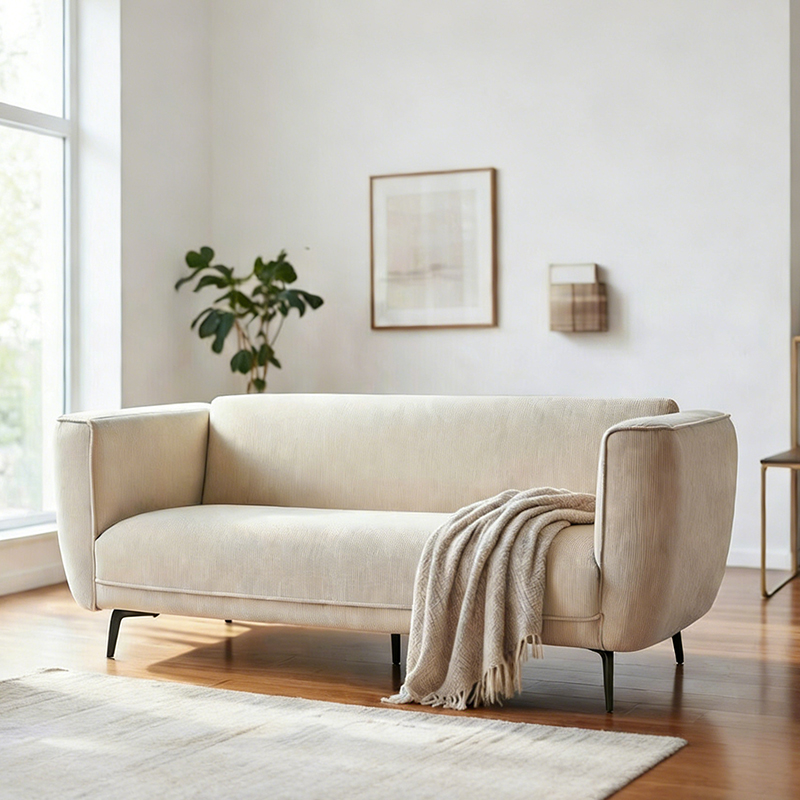 Moderne corduroy gestoffeerde loveseat bank met metalen poten
