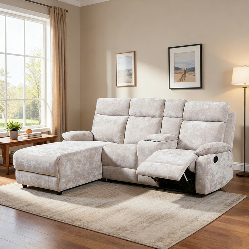 Chenille chaise zitbank met voetenbank