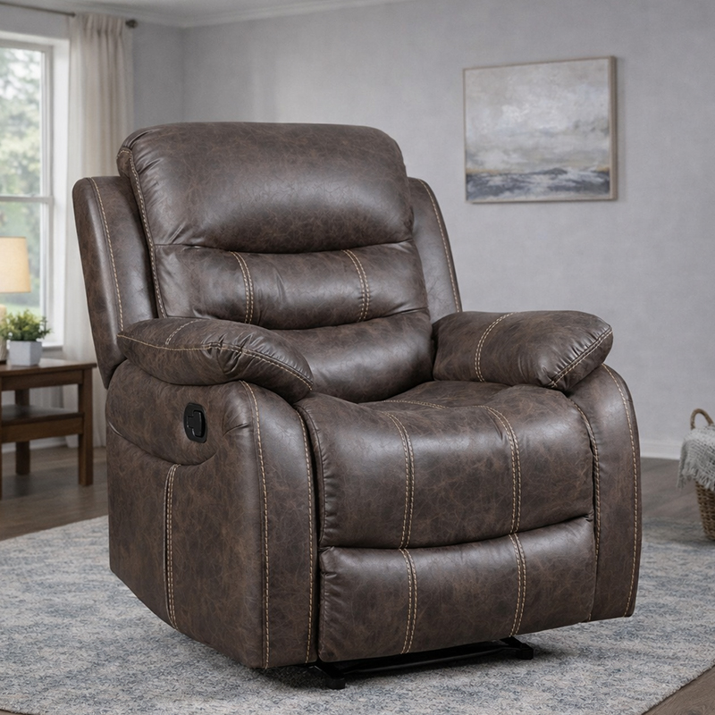 Met leer beklede handmatige fauteuil voor de woonkamer