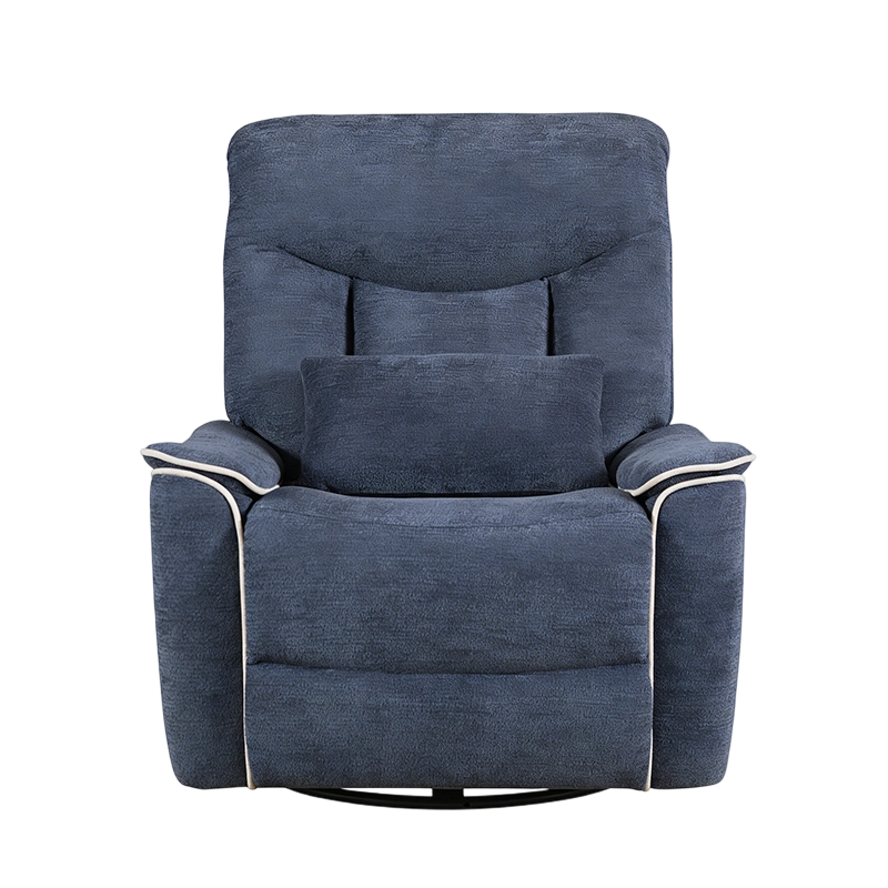 Handmatige chenille fauteuil met grote brede zitting, draaiknop en schommel 