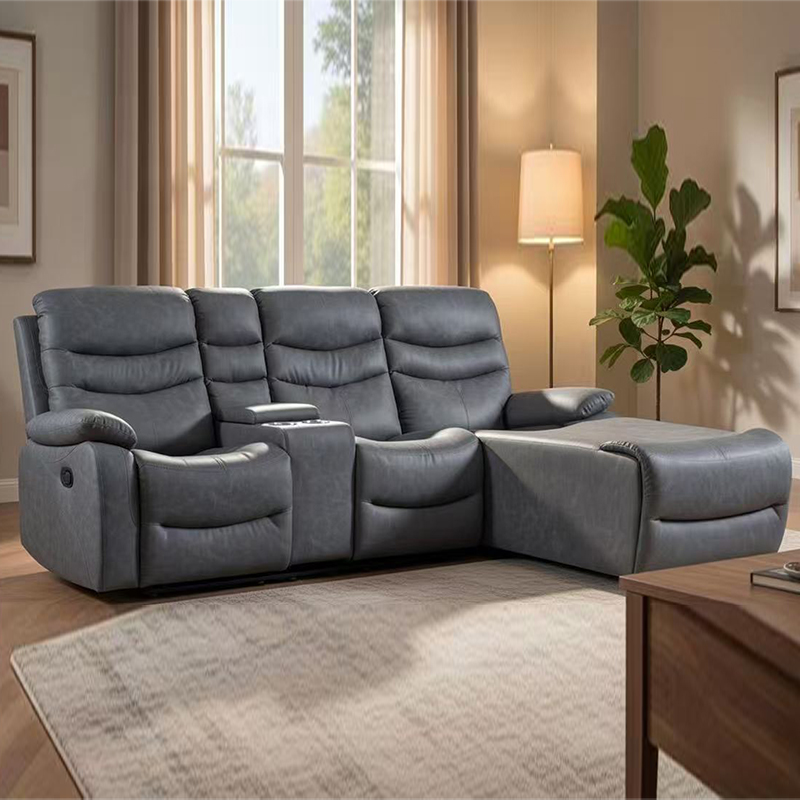 Blauw gestoffeerd, handmatig verstelbaar, met chaise longue en opbergruimte