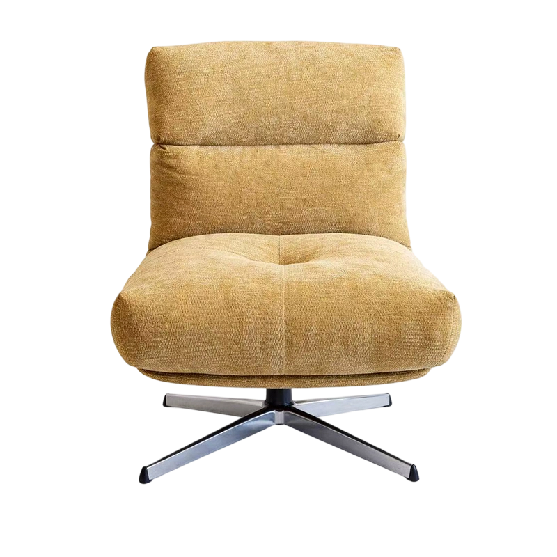 Moderne stoffen draaibare woonkamerstoel, luxe metalen frame, enkele loungefauteuil, woonkamermeubilair