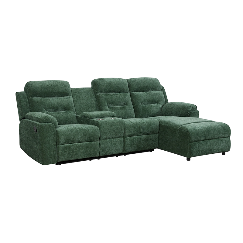 3-persoons groene handmatig verstelbare chaise sectionele met opbergconsole